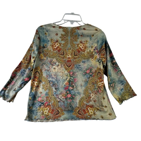 DB Sport Medium Floral Bohemian Long Sleeve V-Neck Top velour Casual Hippie Cute - Picture 2 of 5